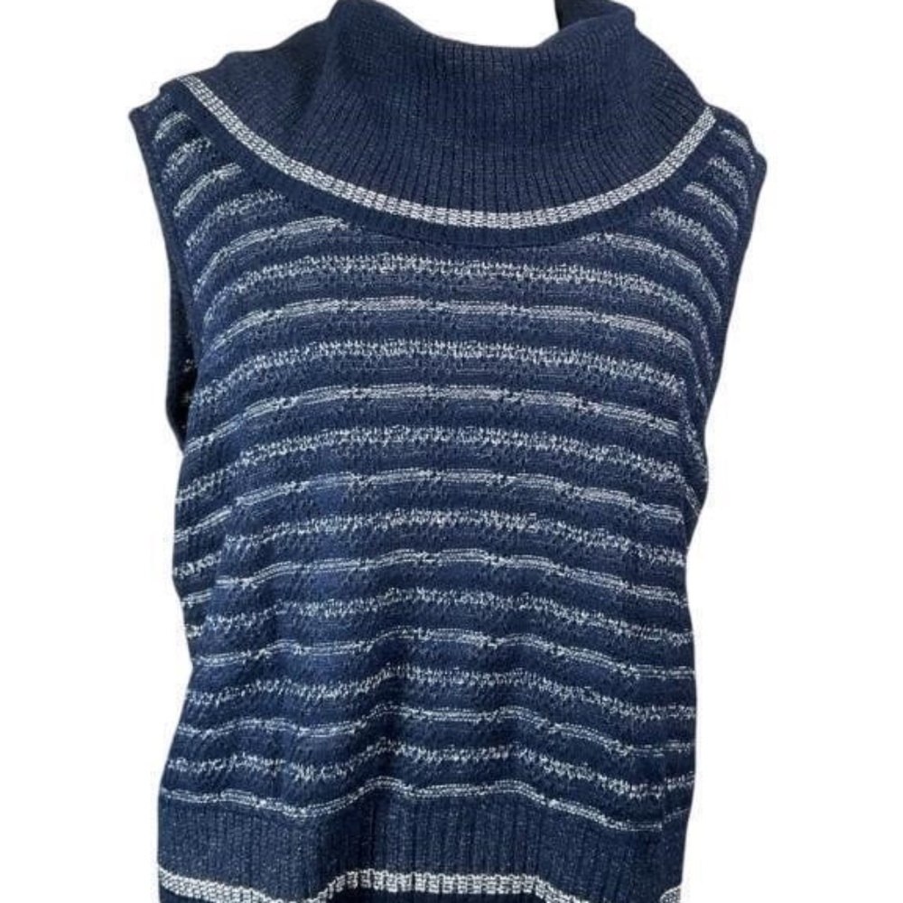 St John Sport Navy Stripe Cowl Neck Knit Sweater Vest Size L
